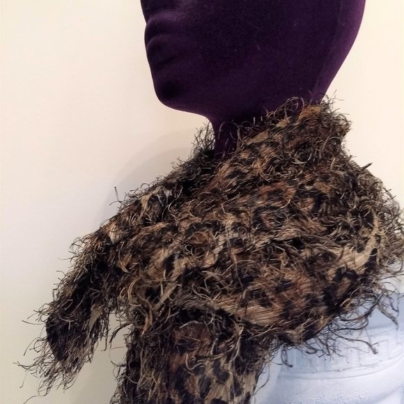 vintage 80s NWOT eyelash fringe leopard print fuzzy scarf - Picture 1 of 5